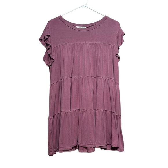 emory park Dresses & Skirts - Emory Park Womens Small S Dusty Mauve Tiered Babydoll Ruffle Sleeve Mini Dress